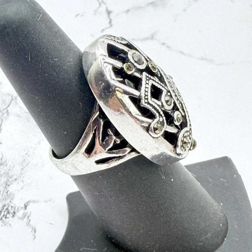 Music Note Treble Cleff Ring Black Stone Musician Gift‎ Size 6 New See VIDEO